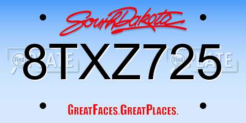 8TXZ725 South Dakota License Plate