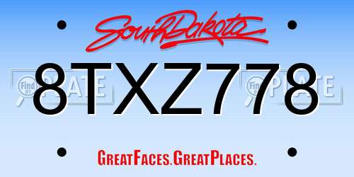 8TXZ778 South Dakota License Plate