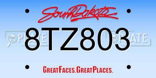 8TZ803 South Dakota License Plate