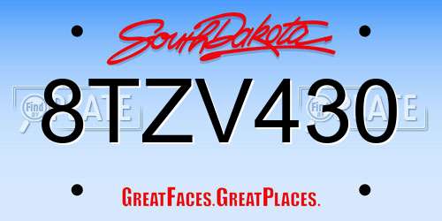 8TZV430 South Dakota License Plate