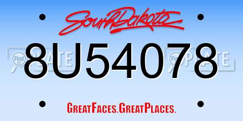 8U54078 South Dakota License Plate