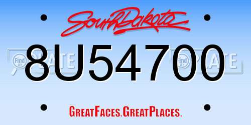 8U54700 South Dakota License Plate