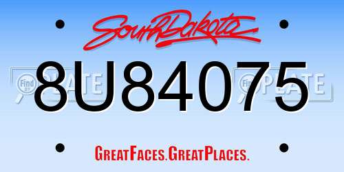 8U84075 South Dakota License Plate