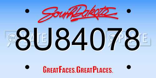 8U84078 South Dakota License Plate