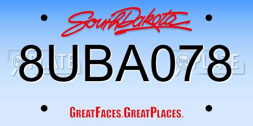 8UBA078 South Dakota License Plate