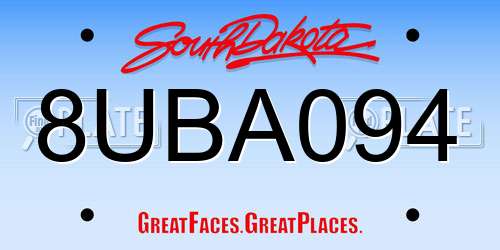 8UBA094 South Dakota License Plate