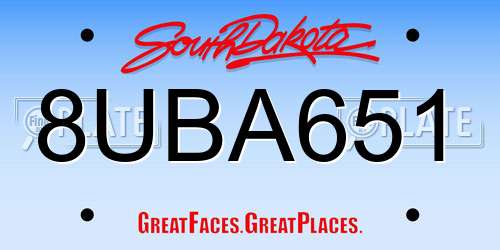 8UBA651 South Dakota License Plate