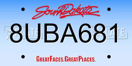 8UBA681 South Dakota License Plate