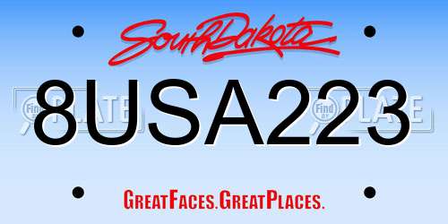 8USA223 South Dakota License Plate