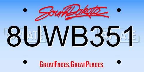 8UWB351 South Dakota License Plate