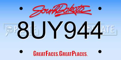 8UY944 South Dakota License Plate