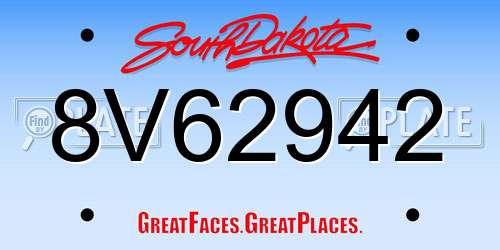 8V62942 South Dakota License Plate