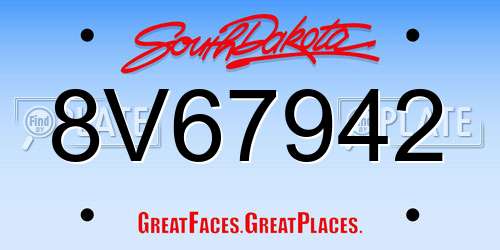 8V67942 South Dakota License Plate