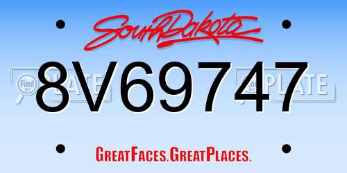 8V69747 South Dakota License Plate