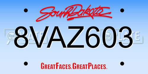 8VAZ603 South Dakota License Plate