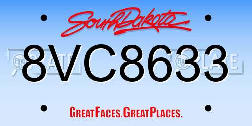 8VC8633 South Dakota License Plate