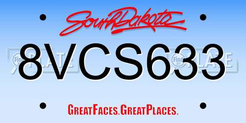 8VCS633 South Dakota License Plate