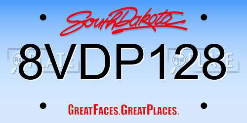 8VDP128 South Dakota License Plate