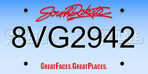 8VG2942 South Dakota License Plate