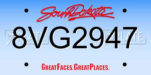 8VG2947 South Dakota License Plate