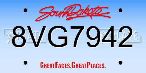 8VG7942 South Dakota License Plate