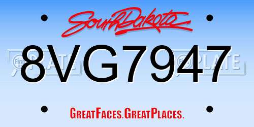 8VG7947 South Dakota License Plate
