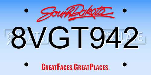 8VGT942 South Dakota License Plate