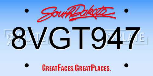 8VGT947 South Dakota License Plate
