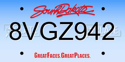 8VGZ942 South Dakota License Plate