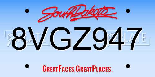 8VGZ947 South Dakota License Plate