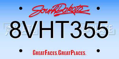 8VHT355 South Dakota License Plate