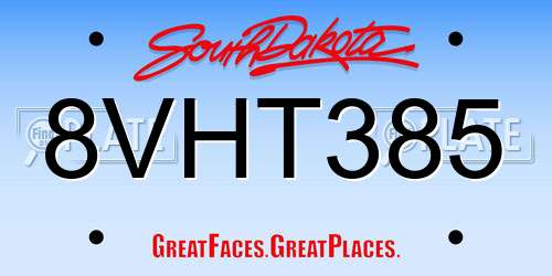 8VHT385 South Dakota License Plate