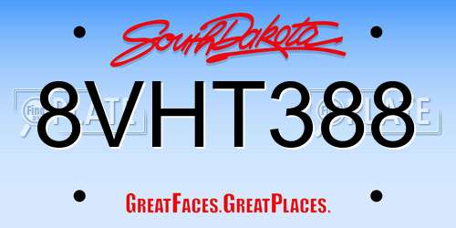 8VHT388 South Dakota License Plate