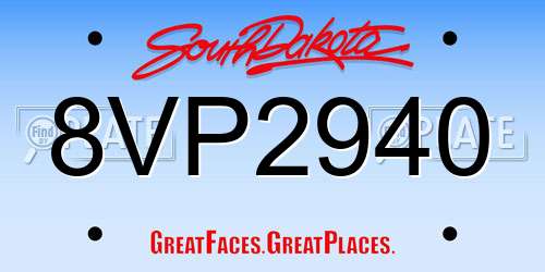 8VP2940 South Dakota License Plate