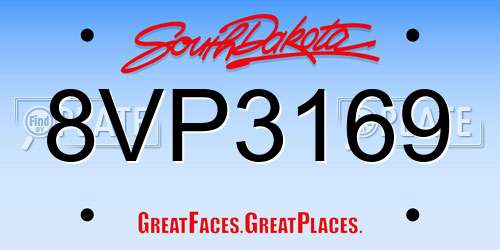 8VP3169 South Dakota License Plate