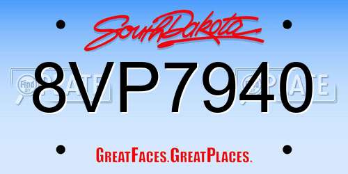 8VP7940 South Dakota License Plate