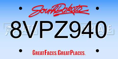 8VPZ940 South Dakota License Plate