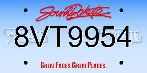 8VT9954 South Dakota License Plate