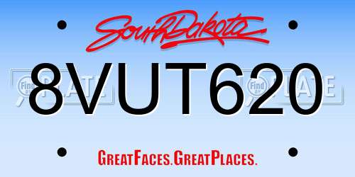 8VUT620 South Dakota License Plate