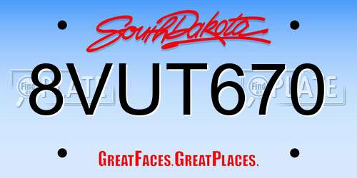 8VUT670 South Dakota License Plate