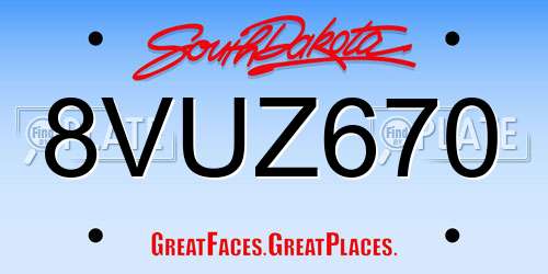 8VUZ670 South Dakota License Plate