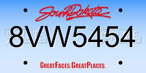 8VW5454 South Dakota License Plate