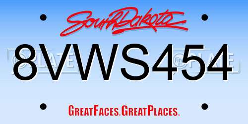 8VWS454 South Dakota License Plate