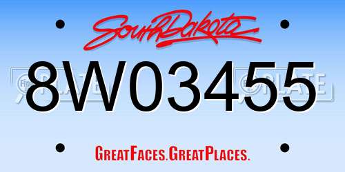 8W03455 South Dakota License Plate