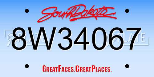 8W34067 South Dakota License Plate