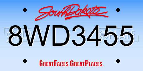 8WD3455 South Dakota License Plate
