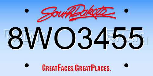 8WO3455 South Dakota License Plate