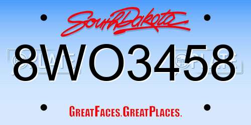 8WO3458 South Dakota License Plate