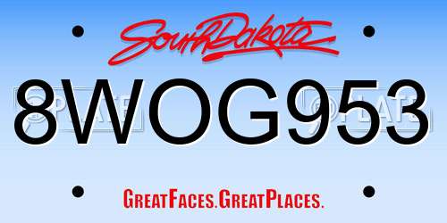 8WOG953 South Dakota License Plate