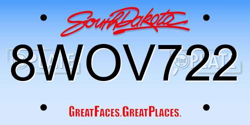 8WOV722 South Dakota License Plate